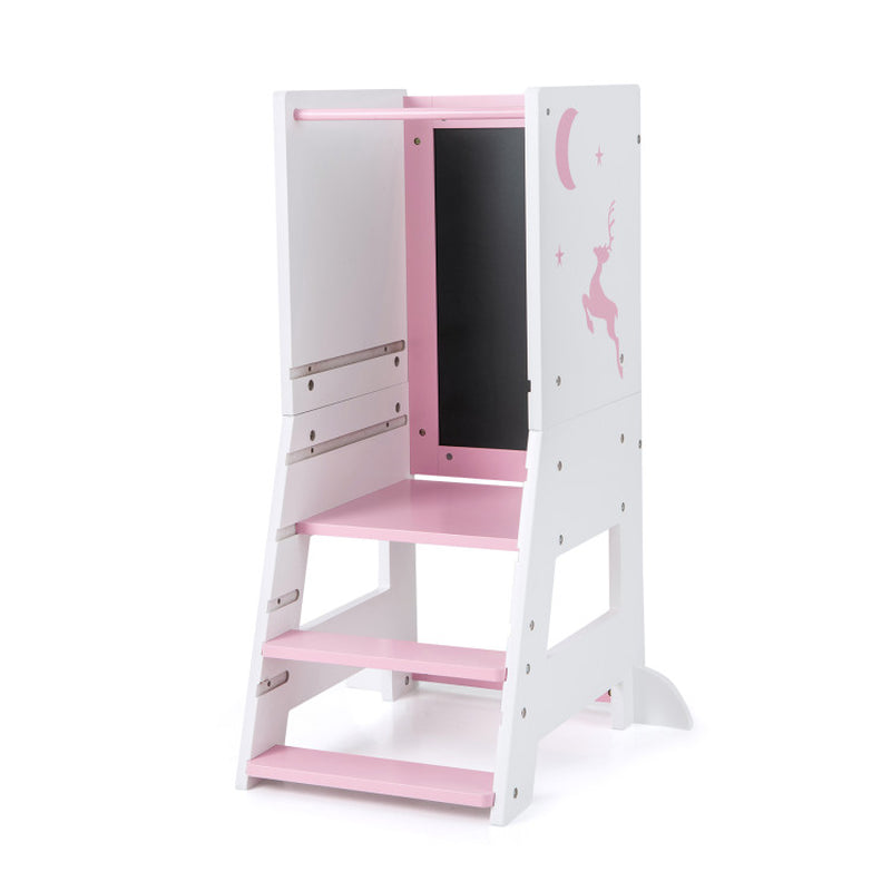 Toddler Kitchen Stool Helper Baby Standing Tower with Chalkboard and Whiteboard