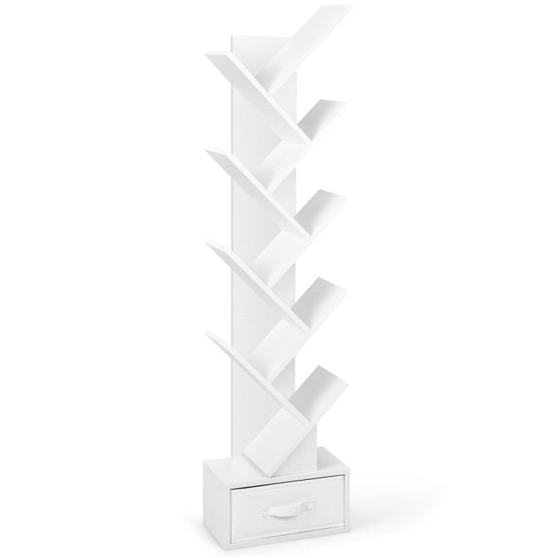 10-Tier Bookshelf with Drawer Free-Standing Storage Bookcase