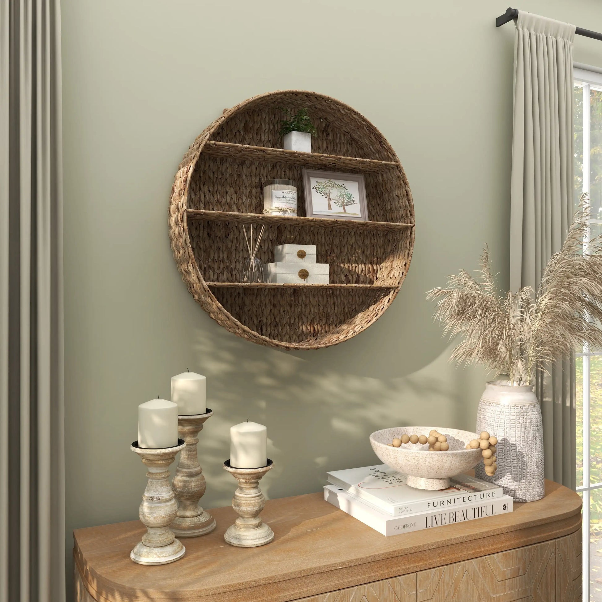 24" X 24" round 3-Tier Brown Wall Shelf