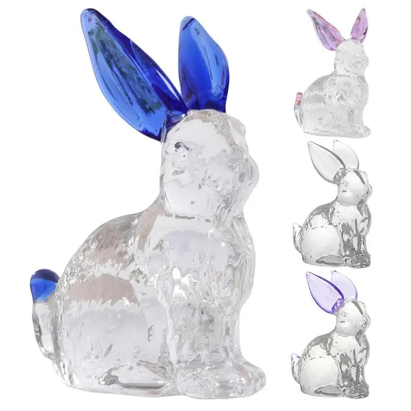 Crystal Glass Rabbit Statue Spring Festival Mascot Easter Bunny Animal Figurines Ornaments for Home Living Room Office Table