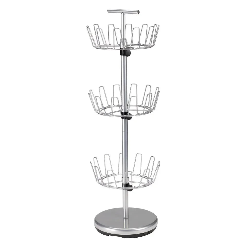 3 Tier Revolving Shoe Rack, Silver Rack Organizer Storage Pairs S Shelves Space