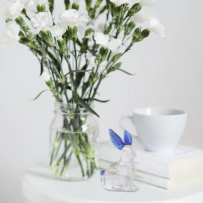 Crystal Glass Rabbit Statue Spring Festival Mascot Easter Bunny Animal Figurines Ornaments for Home Living Room Office Table