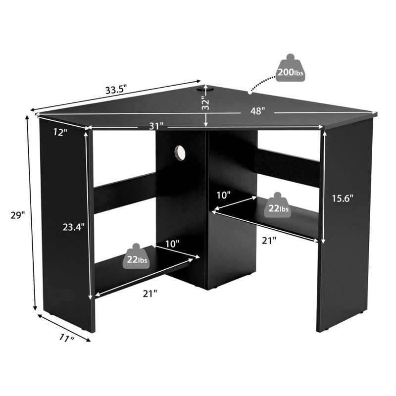 Corner Computer Desk Triangle Writing Workstation with Storage Shelf