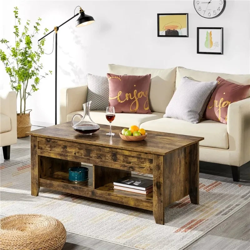 47.5" Lift Top Coffee Table with 2 Storage Compartments, Rustic Brown