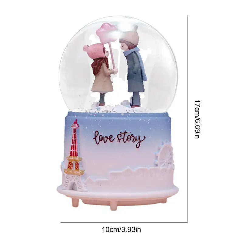 Cute Music Box Valentine'S Day Snow Globe Clear Crystal Ball Lighted Decorative Light up Crystal Ball with Cartoon Couple