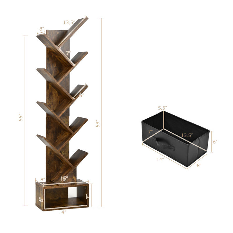 10-Tier Bookshelf with Drawer Free-Standing Storage Bookcase