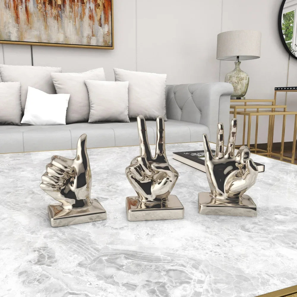 Porcelain Traditional People Sculpture, Silver, 3 - Pieces Office Home Decorative Figurines Mini Modern Art Desktop Deco