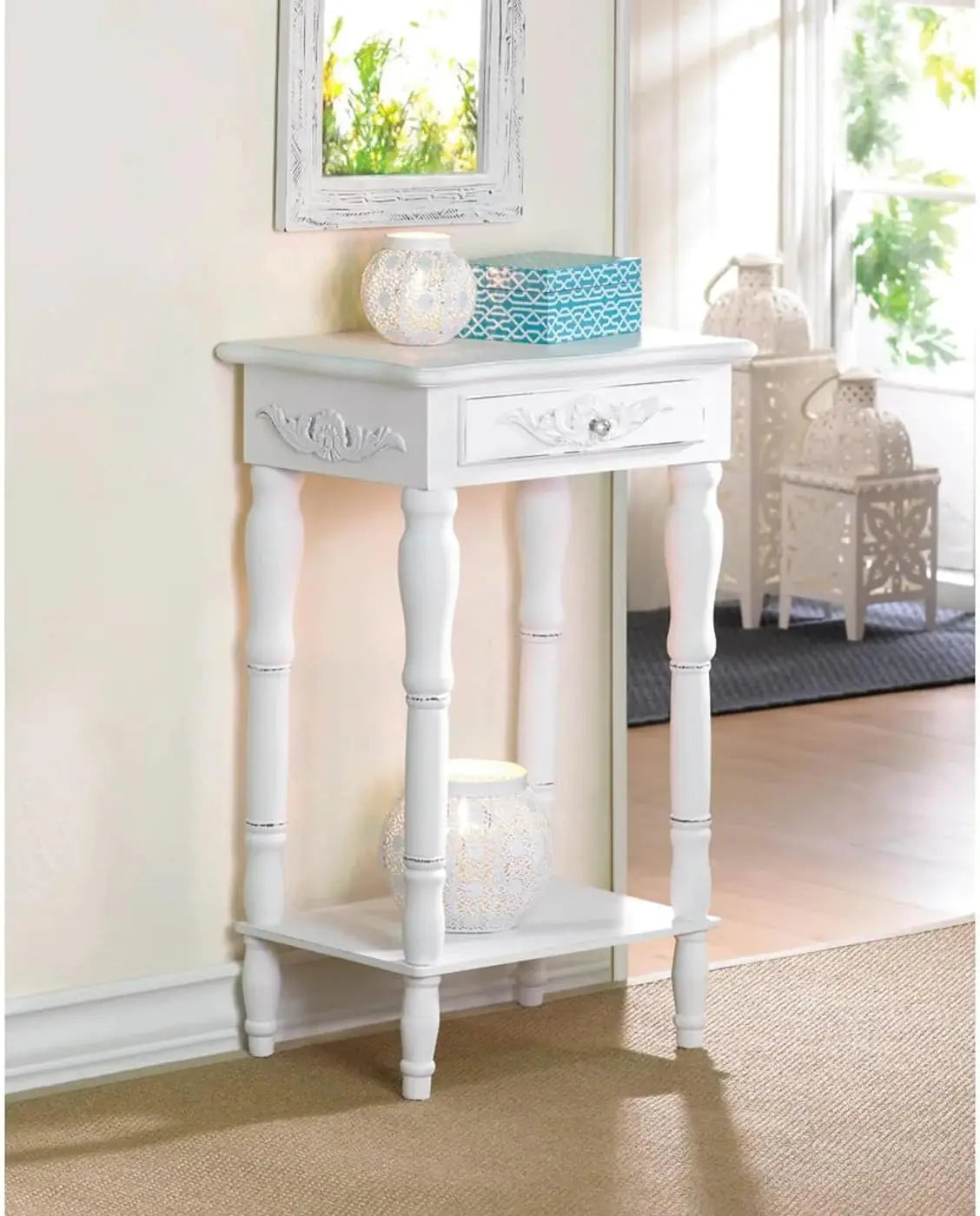 Accent plus 34353 Carved White Side Table, Multicolor