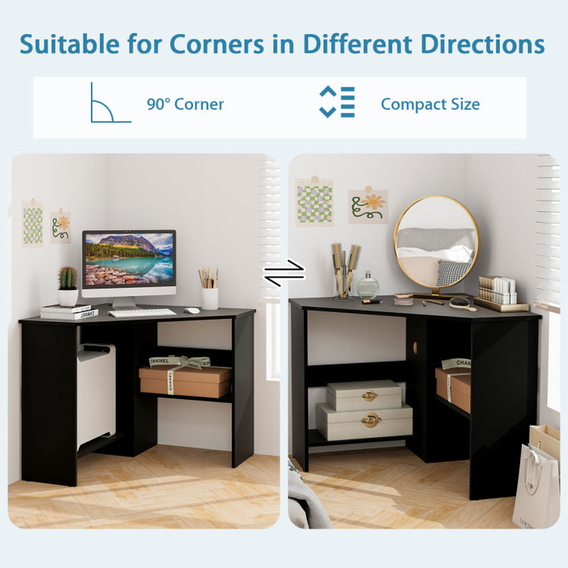 Corner Computer Desk Triangle Writing Workstation with Storage Shelf