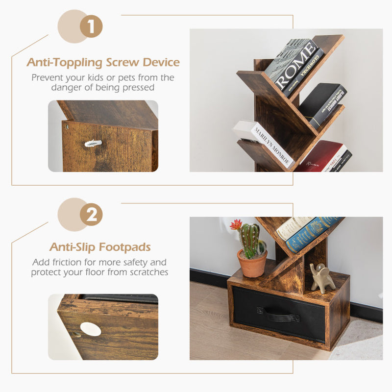 10-Tier Bookshelf with Drawer Free-Standing Storage Bookcase