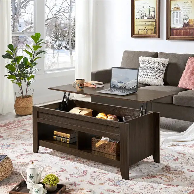 47.5" Lift Top Coffee Table with 2 Storage Compartments, Rustic Brown