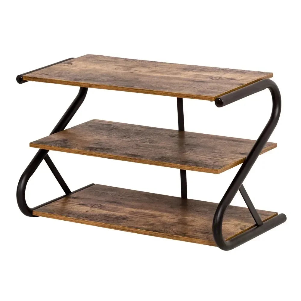 3-Shelf Z-Frame Wooden Shoe Rack with Matte Black Metal S Cabinet Storage Organiser Space