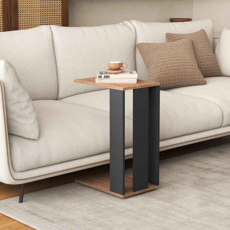 2-Tier C-Shaped Side Table with Universal Wheels and Shelf