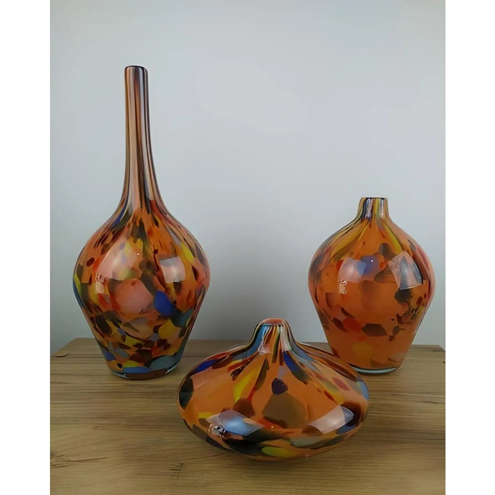 Flower Vase Hand Blown Glass Orange Decorative Murano Vase Orange Marbling Patterns Decoration Home Decorations Room Decor Vases