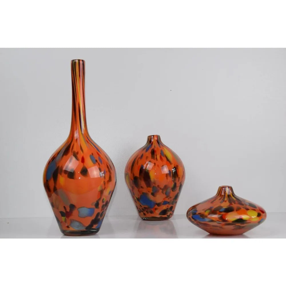 Flower Vase Hand Blown Glass Orange Decorative Murano Vase Orange Marbling Patterns Decoration Home Decorations Room Decor Vases