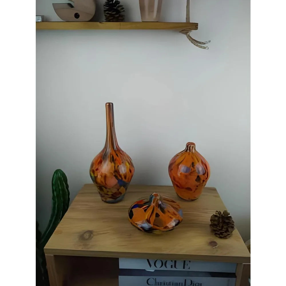 Flower Vase Hand Blown Glass Orange Decorative Murano Vase Orange Marbling Patterns Decoration Home Decorations Room Decor Vases