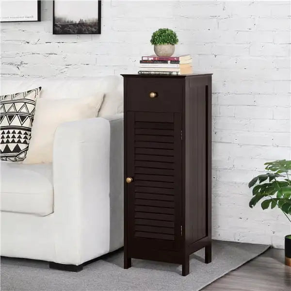 Smilemart Wooden Storage Floor Cabinet with Drawer and Single Shutter Door for Bathroom Living Room, White