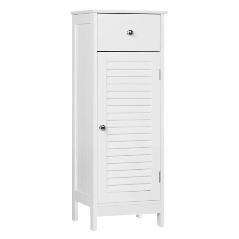 Smilemart Wooden Storage Floor Cabinet with Drawer and Single Shutter Door for Bathroom Living Room, White