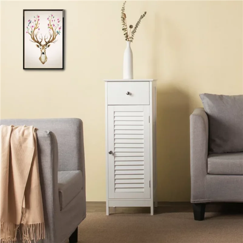 Smilemart Wooden Storage Floor Cabinet with Drawer and Single Shutter Door for Bathroom Living Room, White