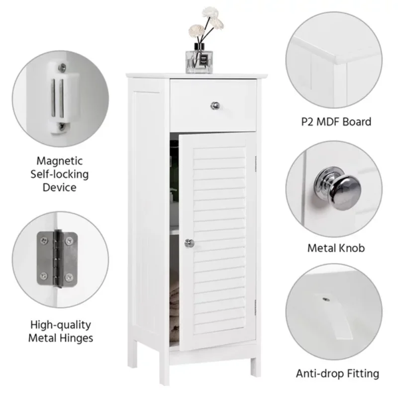 Smilemart Wooden Storage Floor Cabinet with Drawer and Single Shutter Door for Bathroom Living Room, White