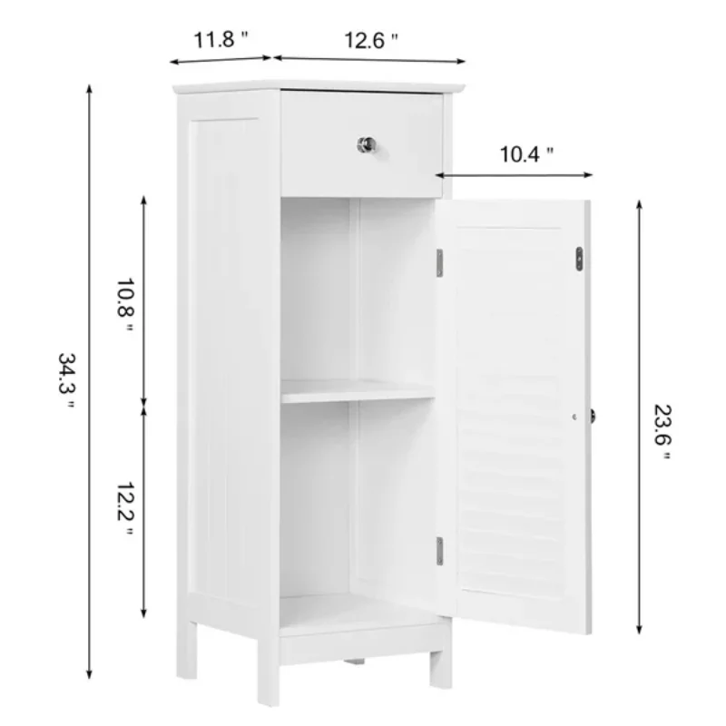 Smilemart Wooden Storage Floor Cabinet with Drawer and Single Shutter Door for Bathroom Living Room, White