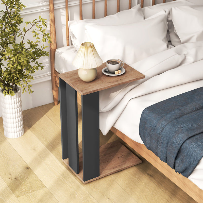 2-Tier C-Shaped Side Table with Universal Wheels and Shelf