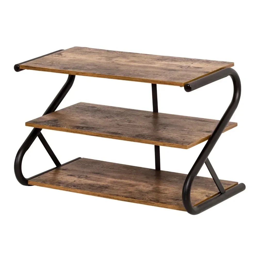 3-Shelf Z-Frame Wooden Shoe Rack with Matte Black Metal S Cabinet Storage Organiser Space