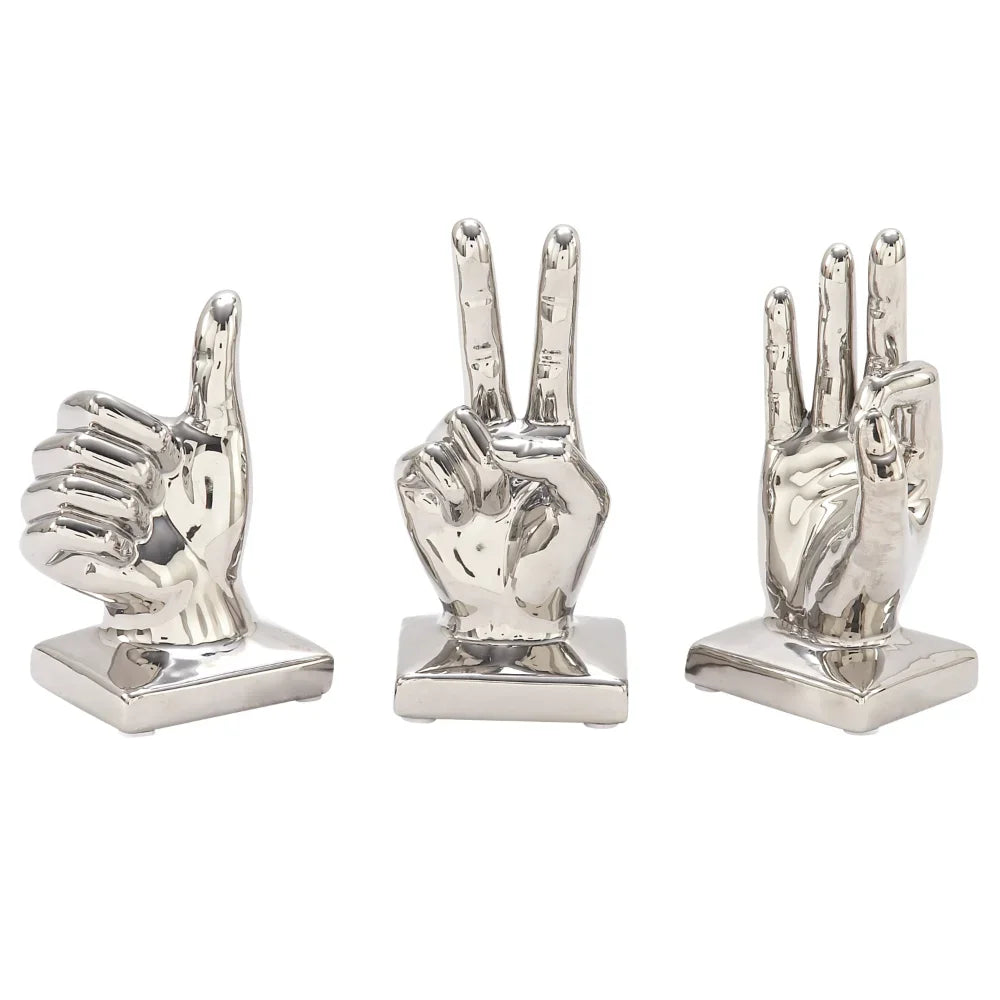 Porcelain Traditional People Sculpture, Silver, 3 - Pieces Office Home Decorative Figurines Mini Modern Art Desktop Deco