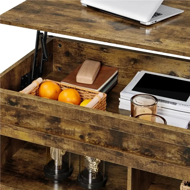 47.5" Lift Top Coffee Table with 2 Storage Compartments, Rustic Brown
