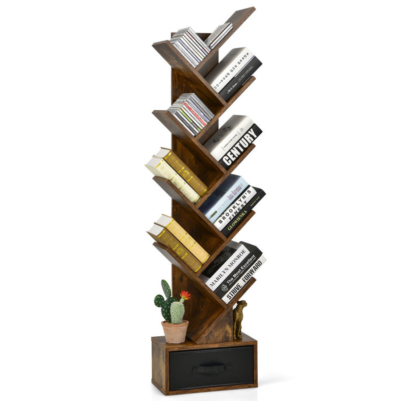 10-Tier Bookshelf with Drawer Free-Standing Storage Bookcase