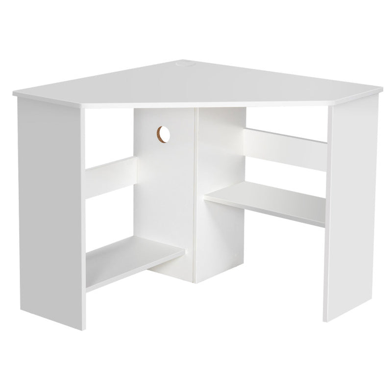 Corner Computer Desk Triangle Writing Workstation with Storage Shelf