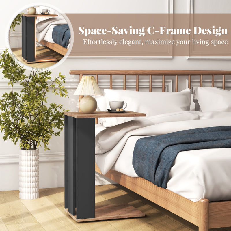 2-Tier C-Shaped Side Table with Universal Wheels and Shelf