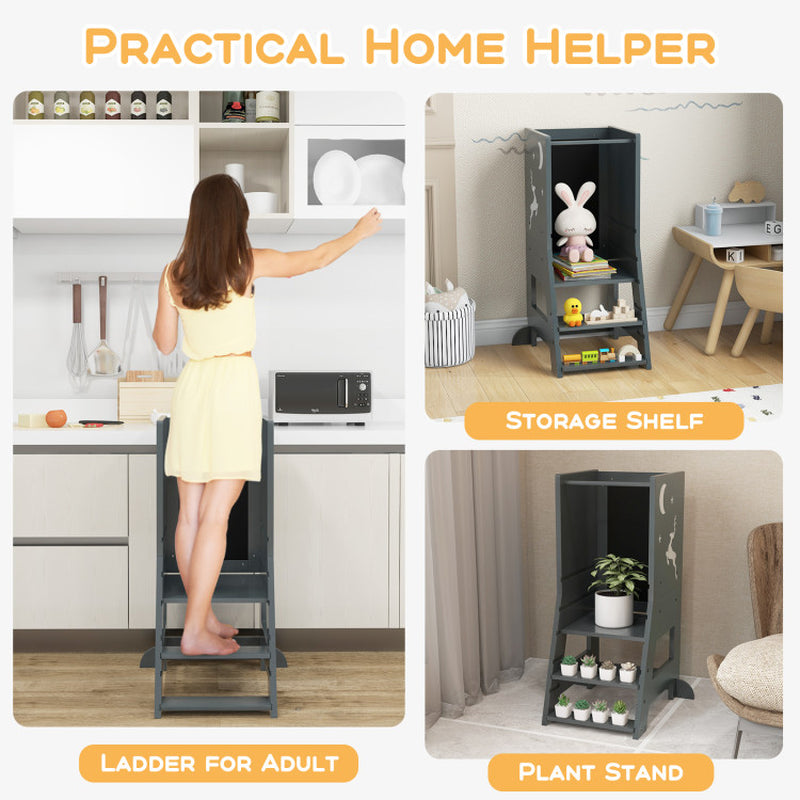 Toddler Kitchen Stool Helper Baby Standing Tower with Chalkboard and Whiteboard