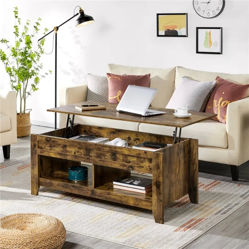 47.5" Lift Top Coffee Table with 2 Storage Compartments, Rustic Brown