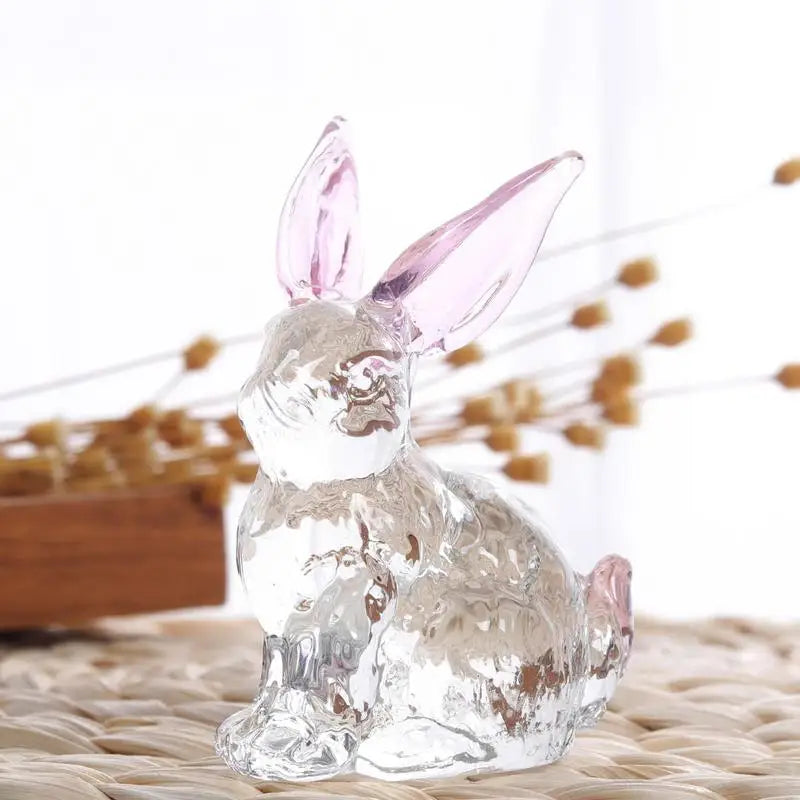 Crystal Glass Rabbit Statue Spring Festival Mascot Easter Bunny Animal Figurines Ornaments for Home Living Room Office Table