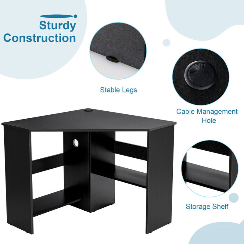 Corner Computer Desk Triangle Writing Workstation with Storage Shelf