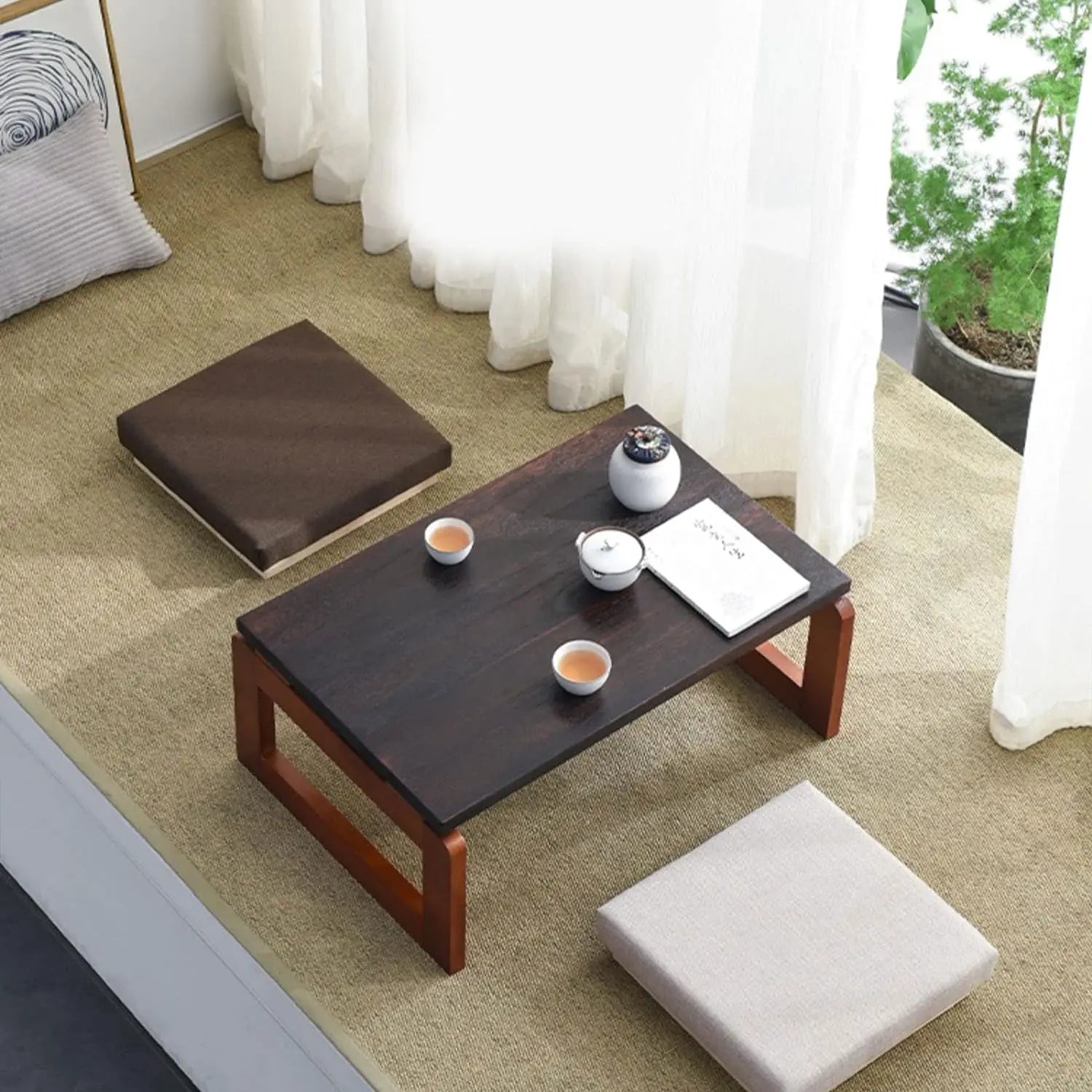 Foldable Coffee Table, Portable Bamboo Tea Table Wooden Low Table for Sitting on the Floor, 23.6X 15.7X 11.8Inch