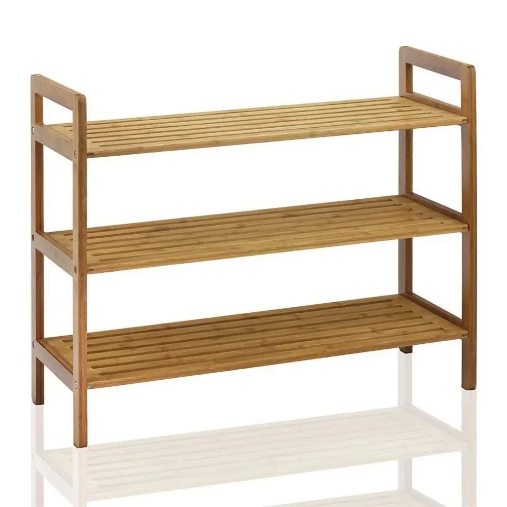 3-Tier Bamboo Shoe Rack, Natural Rack Organizer Storage Pairs S Shelves Space