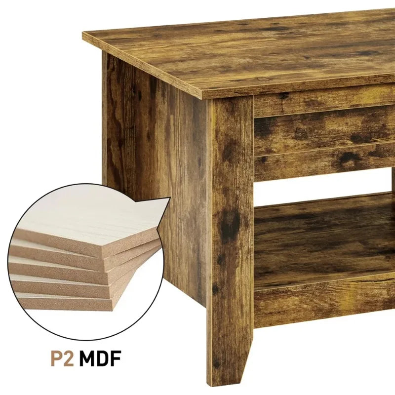 47.5" Lift Top Coffee Table with 2 Storage Compartments, Rustic Brown