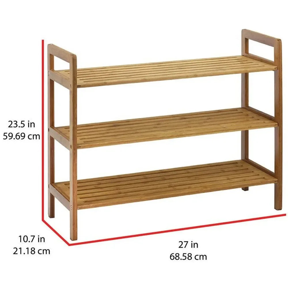 3-Tier Bamboo Shoe Rack, Natural Rack Organizer Storage Pairs S Shelves Space