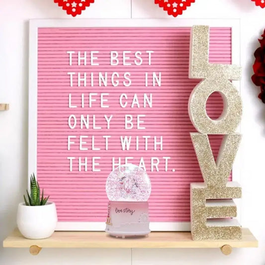 Cute Music Box Valentine'S Day Snow Globe Clear Crystal Ball Lighted Decorative Light up Crystal Ball with Cartoon Couple
