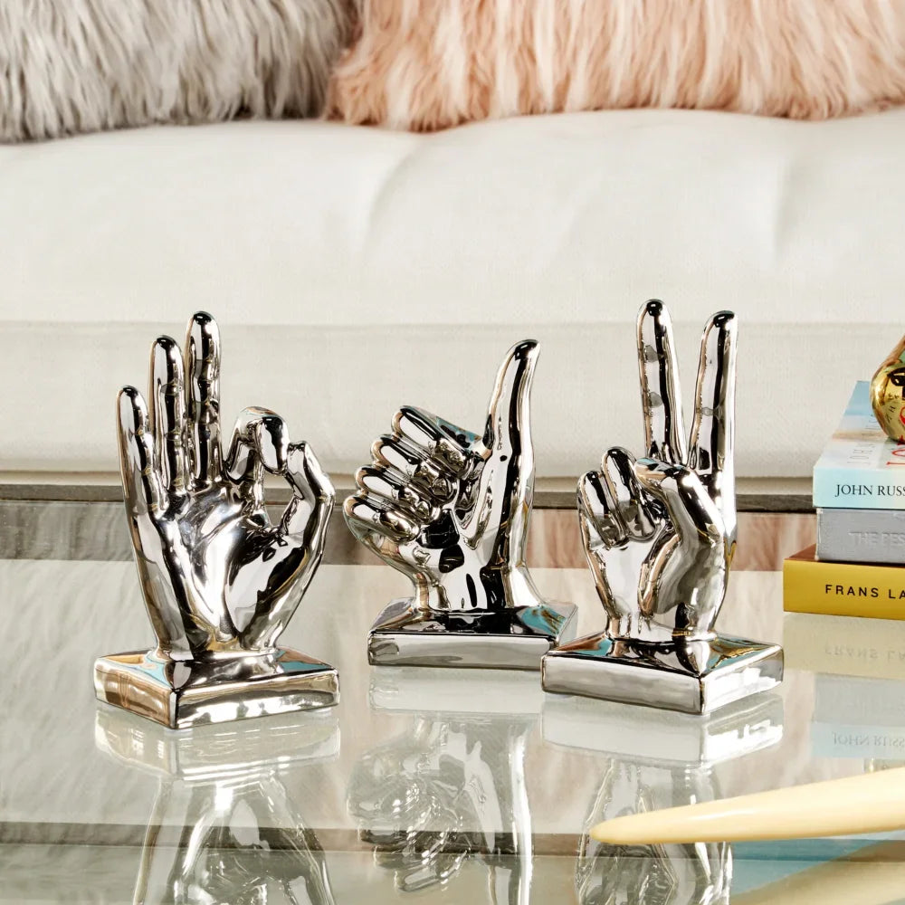 Porcelain Traditional People Sculpture, Silver, 3 - Pieces Office Home Decorative Figurines Mini Modern Art Desktop Deco