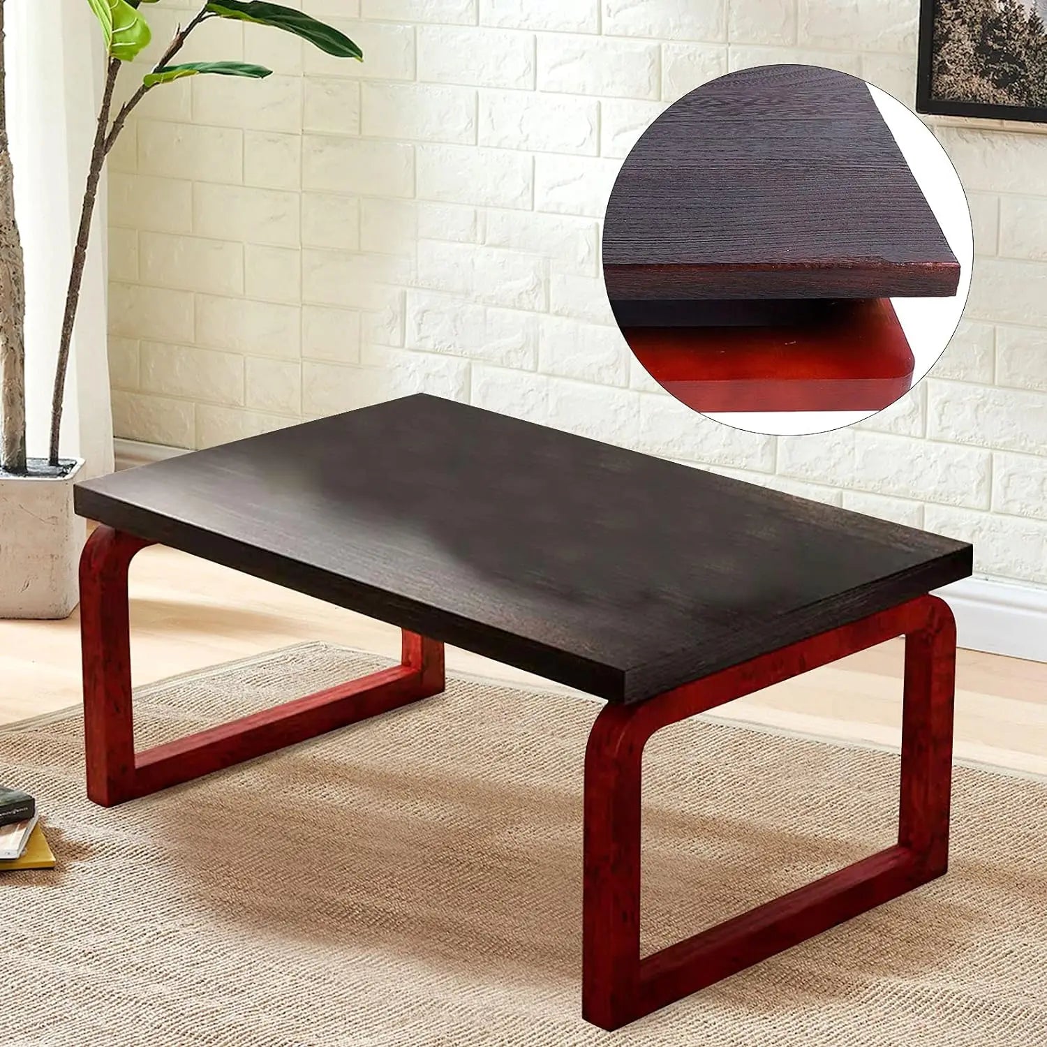 Foldable Coffee Table, Portable Bamboo Tea Table Wooden Low Table for Sitting on the Floor, 23.6X 15.7X 11.8Inch